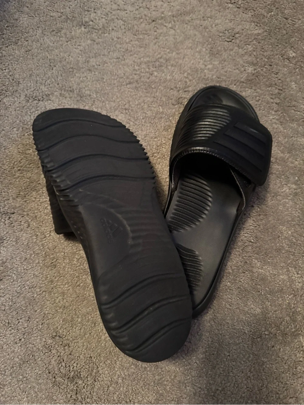 adidas Originals Black Slide Sandals with Textured Strap